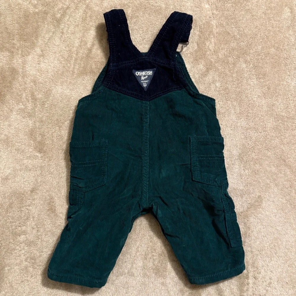 OshKosh Bgosh Baby Boys Green Navy Corduroy Vestbak Overalls 3M Forest Green